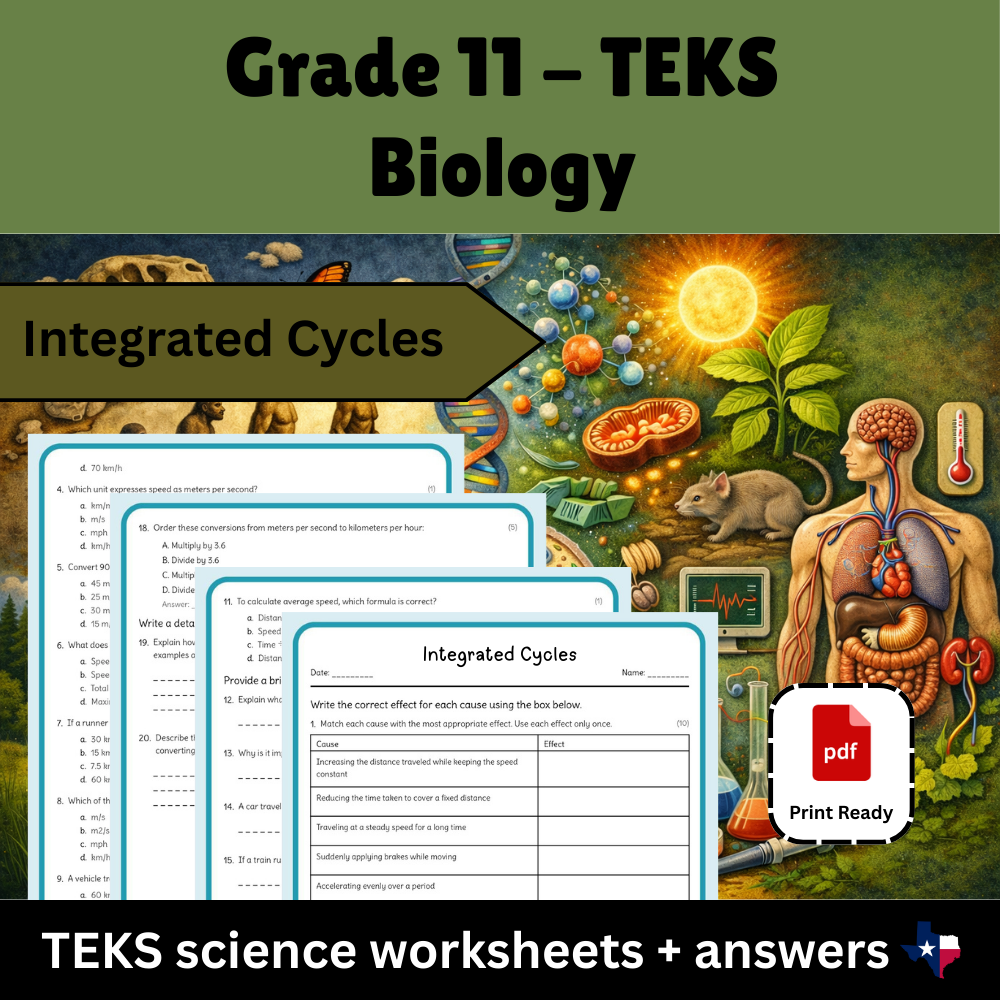 Grade 11 Science Unit Bundle – Cell Function, Respiration & Photosynthesis-TEKS — included worksheet 1