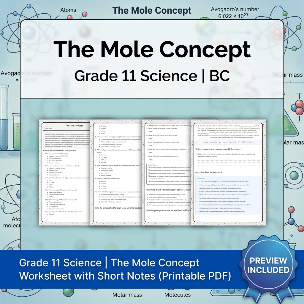 Grade 11 Science Worksheet Bundle | BC Framework | Reaction & Atomic Theory — included worksheet 3