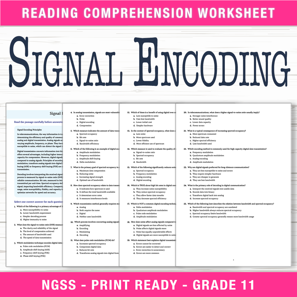 Grade 11 Science worksheet worksheet — Grade 11 Science | Signal Encoding Worksheet (PDF + Answer Key) — page 1
