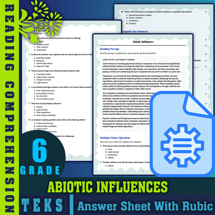 Grade 6 Science reading worksheets worksheet — 6th Grade Science | Abiotic Influences Reading Worksheet & Answer Key (PDF)…
