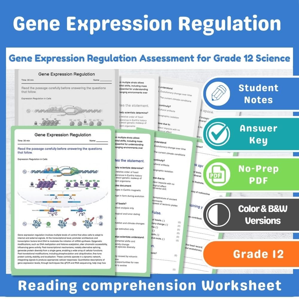 Grade 12 Science assessment worksheet — Gene Expression Regulation Assessment for Grade 12 Science — page 1