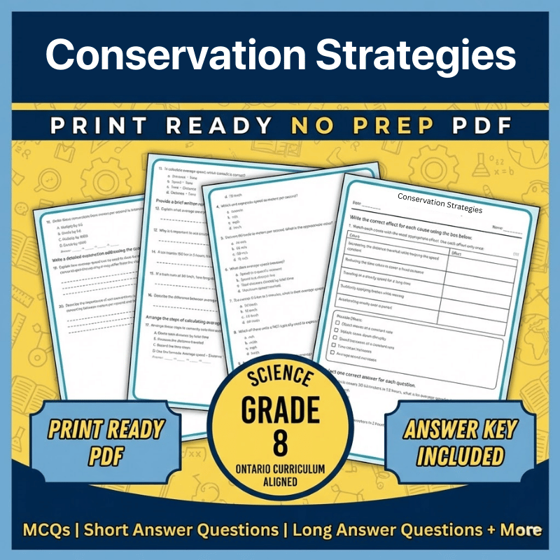 Grade 8 Science Worksheet | Conservation Strategies (Ontario Standards) (PDF)