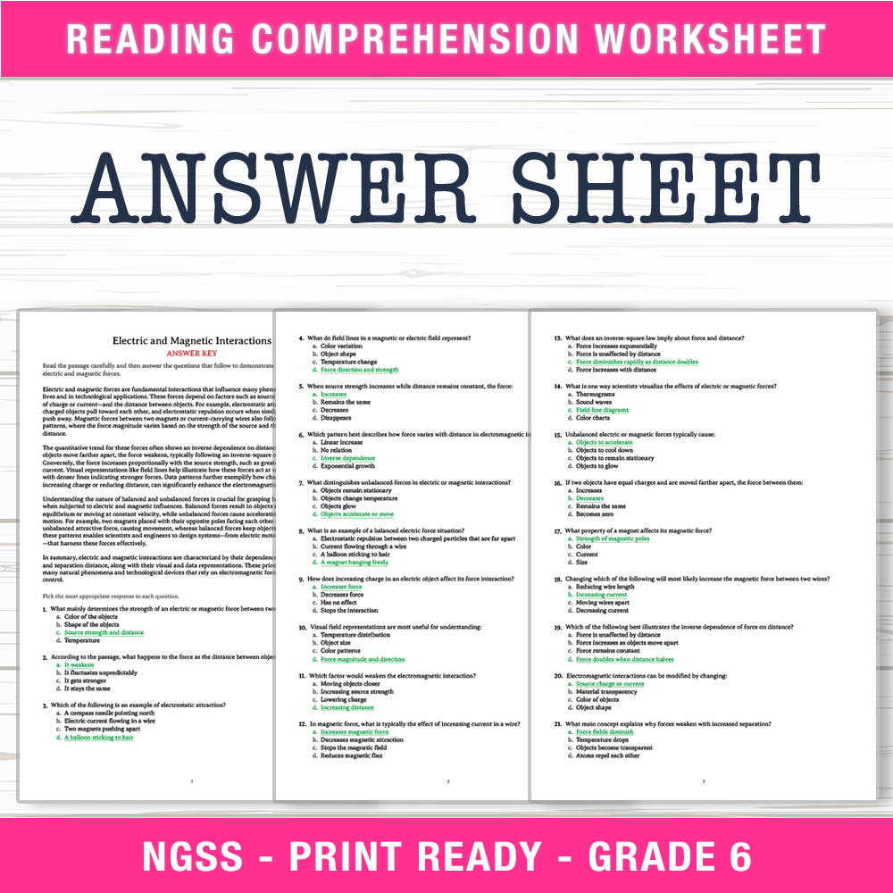 Grade 6 Science worksheet worksheet — 6th Grade Science – Electric and Magnetic Interactions (PDF + Answer Key) — page 2