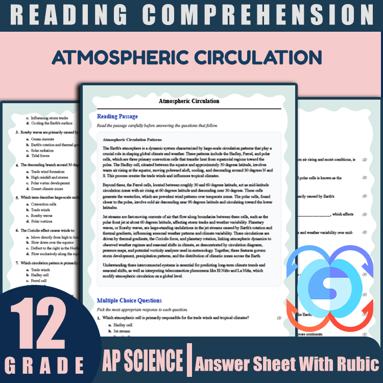 Grade 12 Science reading worksheets worksheet — 12th Grade Science | Atmospheric Circulation Reading Worksheet & Answer Ke…