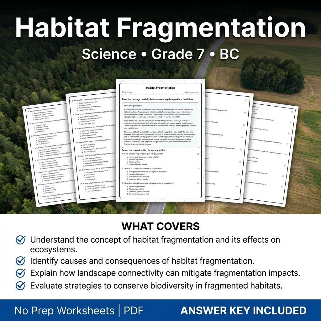 7th Grade Science | Habitat Fragmentation Worksheet & Answer Key (Printable PDF)