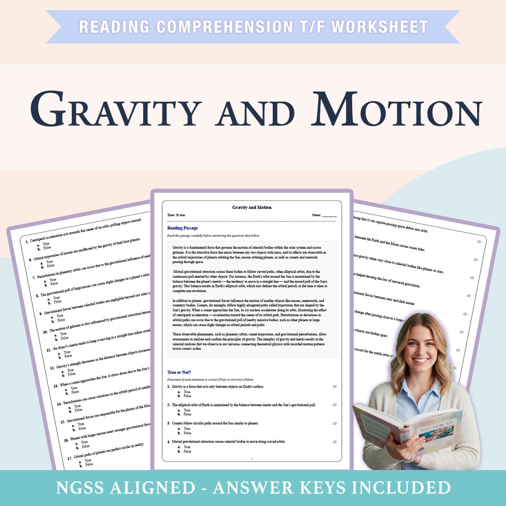 Grade 8 Science reading comprehensions true or false worksheet worksheet — 8th Grade Science | Gravity and Motion Workshee…