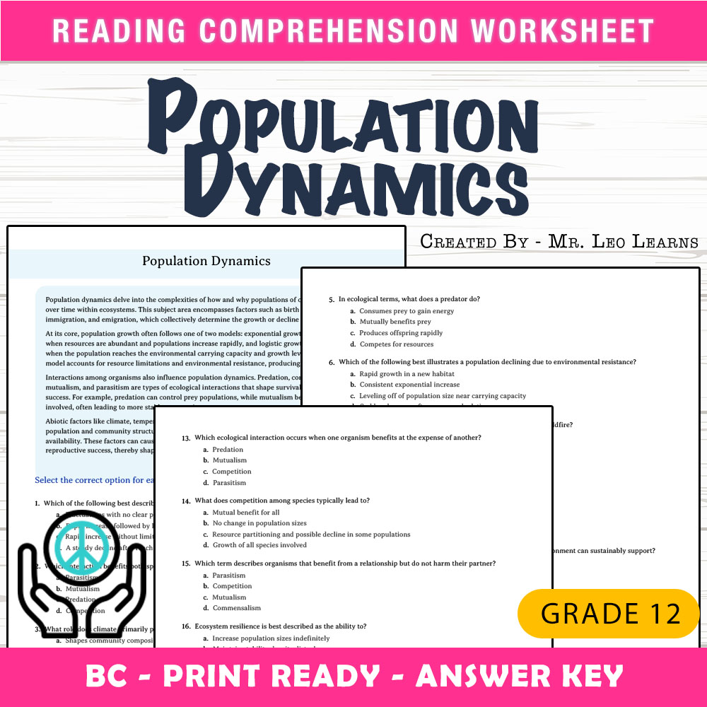 Grade 12 Science worksheet mcq paper worksheet — Grade 12 Science — Worksheet MCQ Paper for Mastering Population Dynamics…