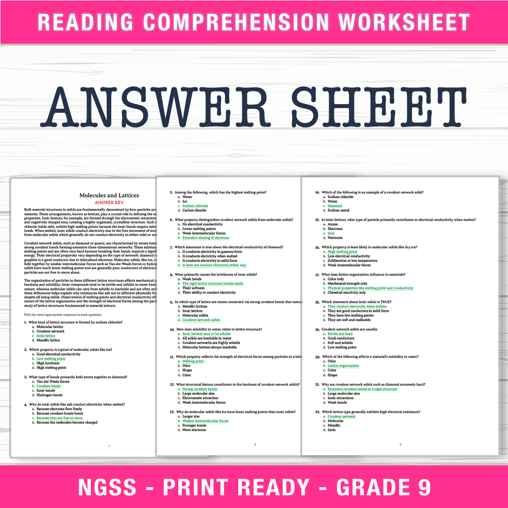Grade 9 Science worksheet worksheet — Grade 9 Science | Molecules and Lattices Worksheet (PDF + Answer Key) — page 2