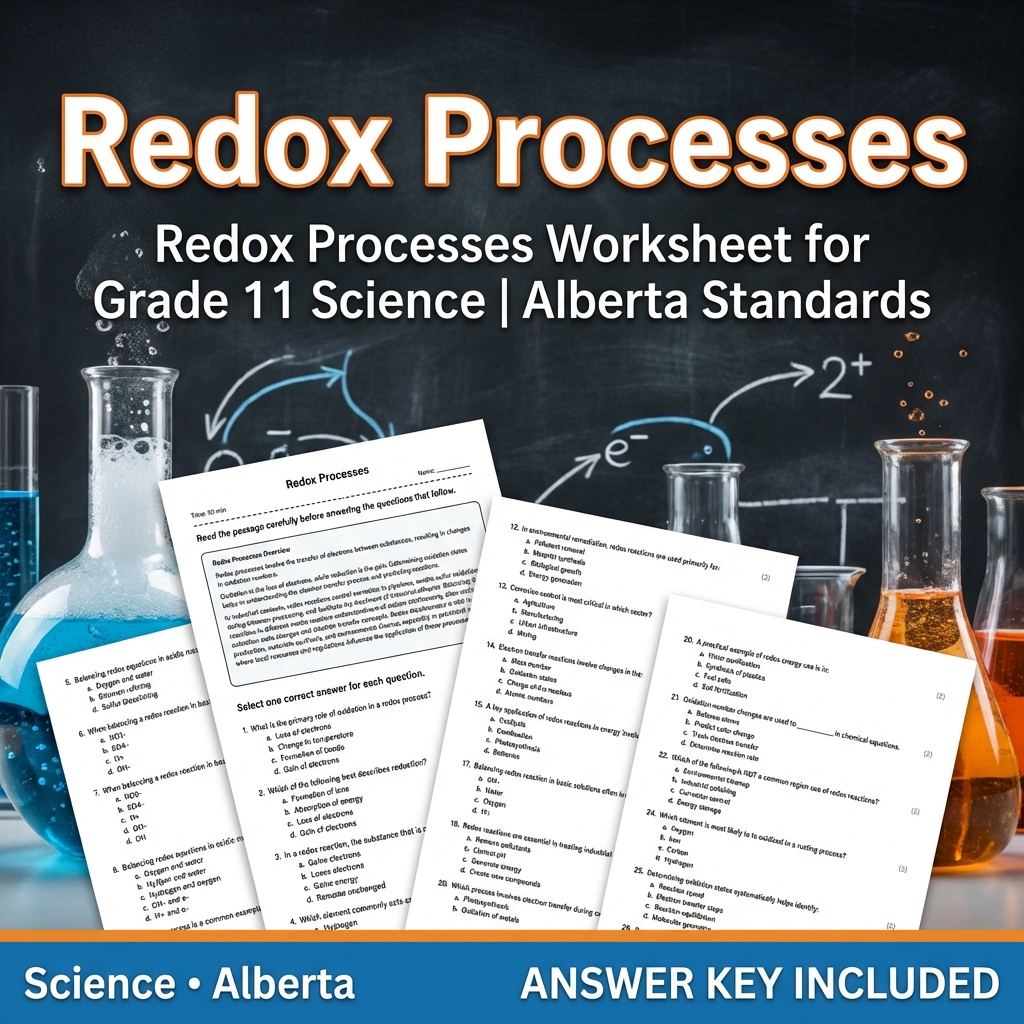 Redox Processes Worksheet for Grade 11 Science | Alberta Standards