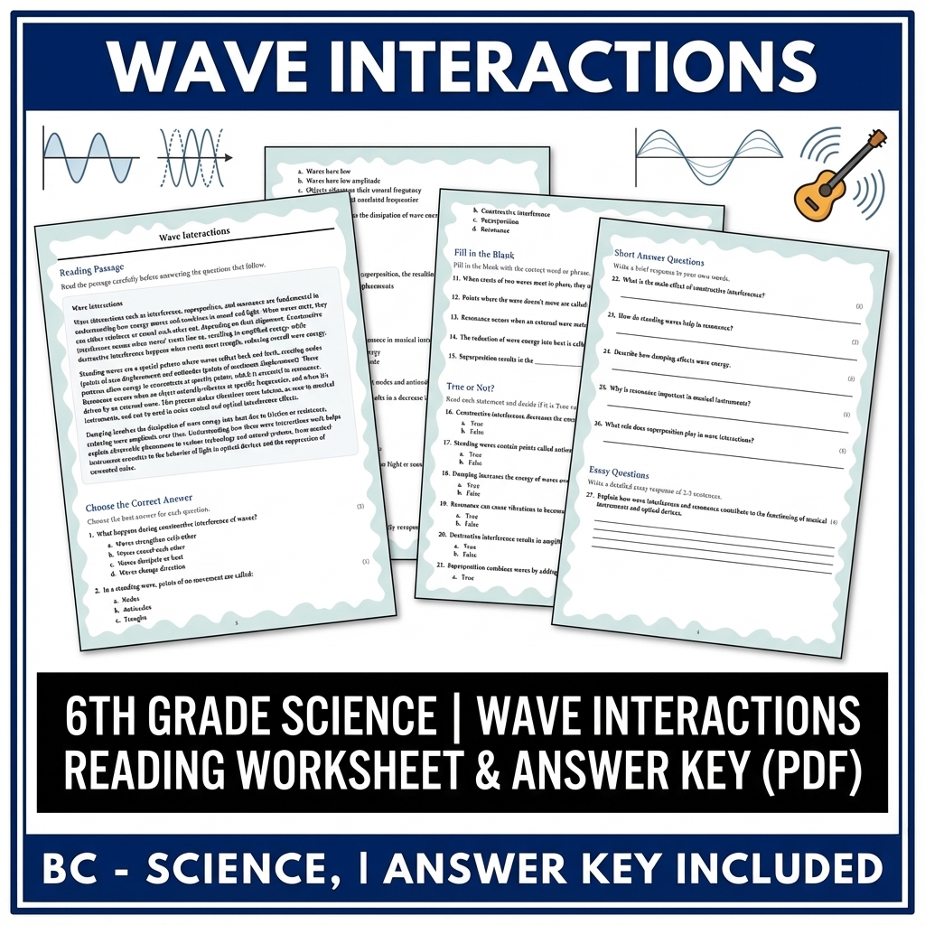 Grade 6 Science reading worksheets — 6th Grade Science | Wave Interactions Reading Worksheet (PDF & Answer Key)