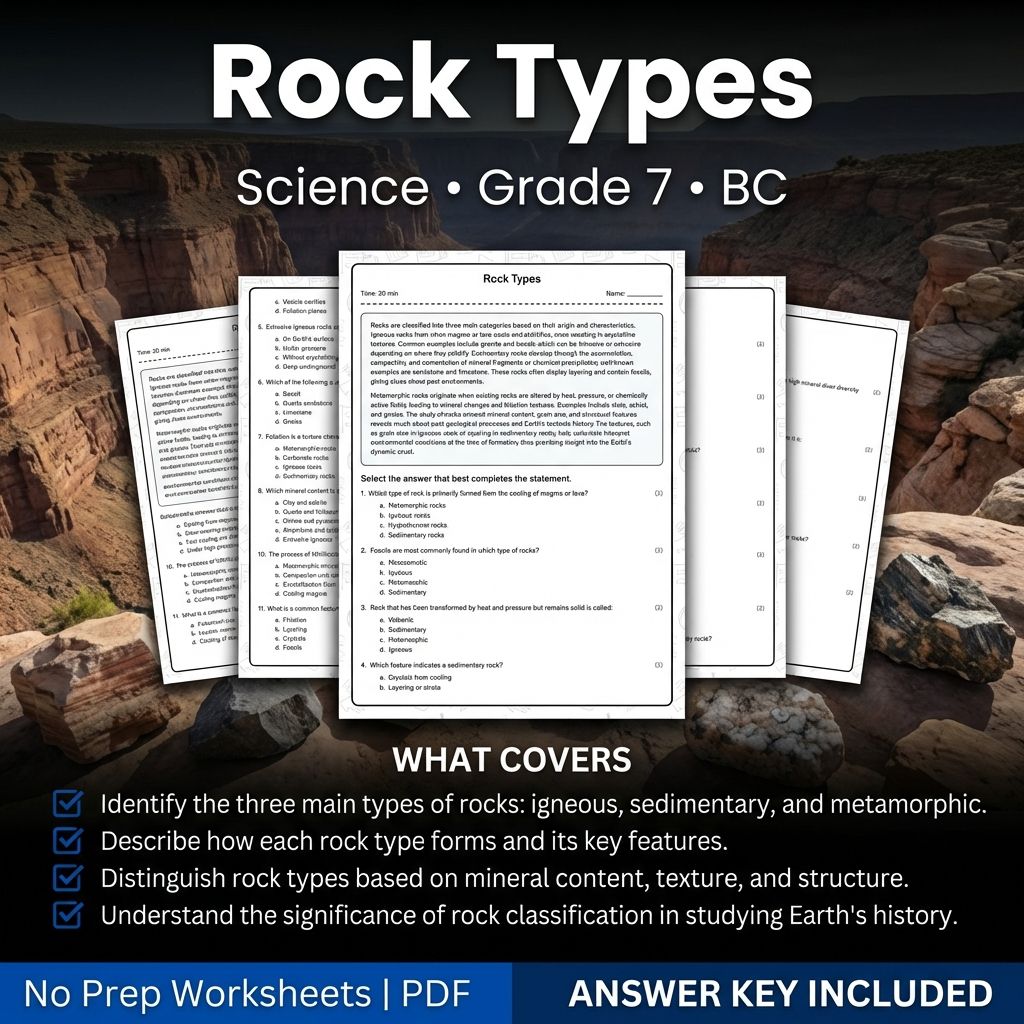 7th Grade Science | Rock Types Worksheet & Answer Key (Printable PDF)