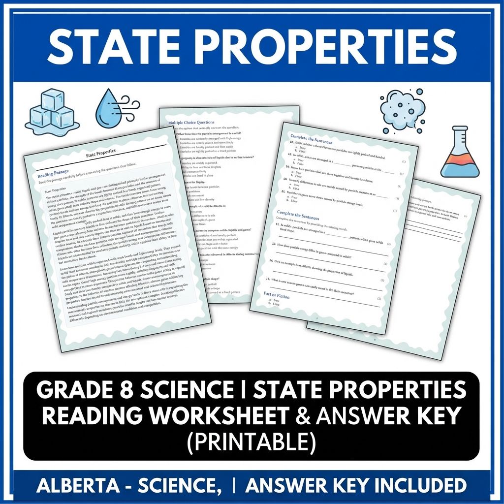 Grade 8 Science | State Properties Reading Worksheet & Answer Key (Printable)