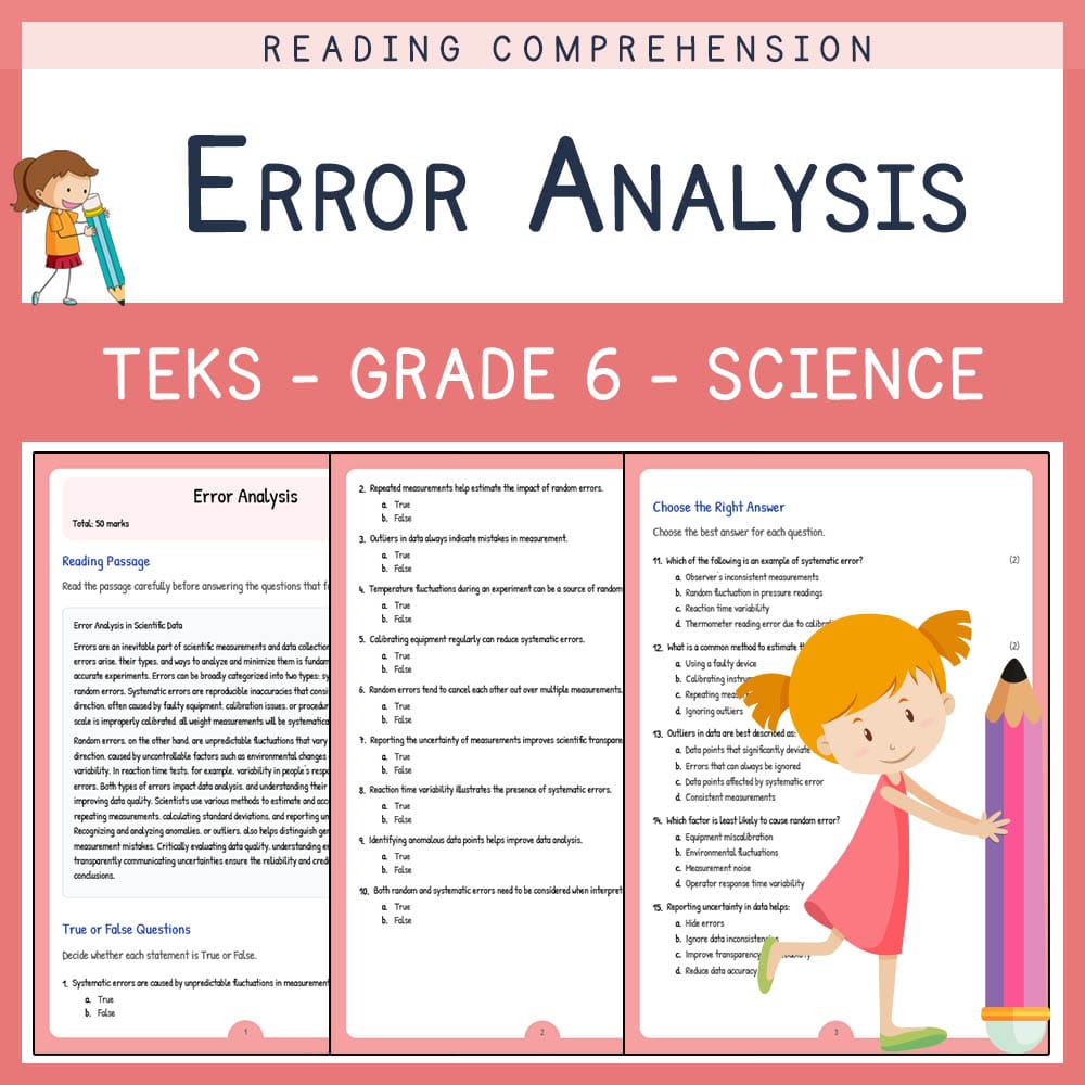 Grade 6 Science worksheet elena worksheet — Grade 6 Science | Error Analysis Worksheet | TEKS Aligned — page 1