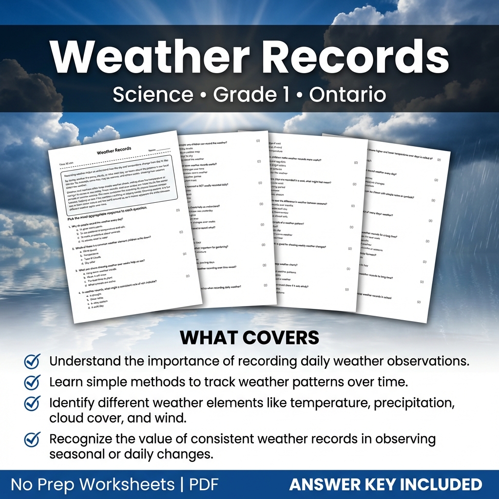 Grade 1 Science Worksheet on Weather Records | Ontario Standards