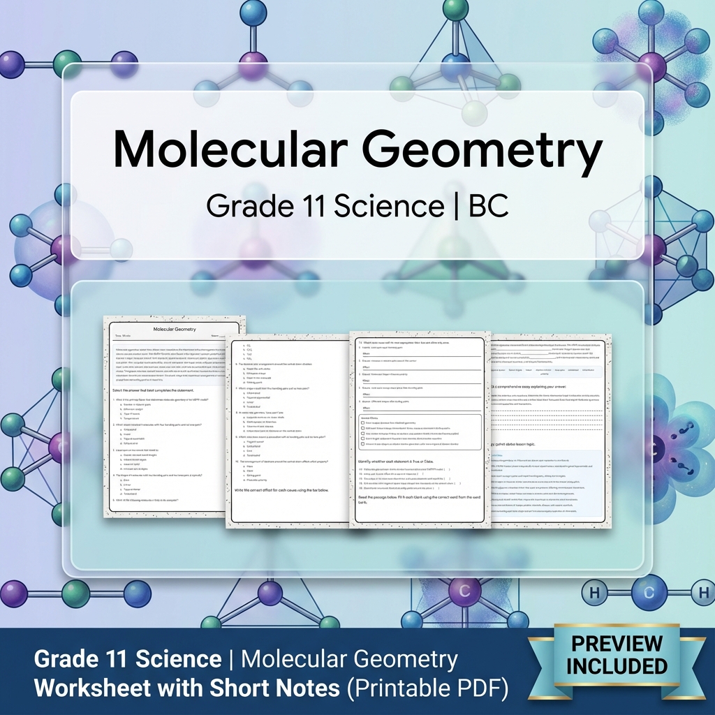 Grade 11 Science Worksheet Bundle | BC Framework | Reaction & Atomic Theory — included worksheet 4