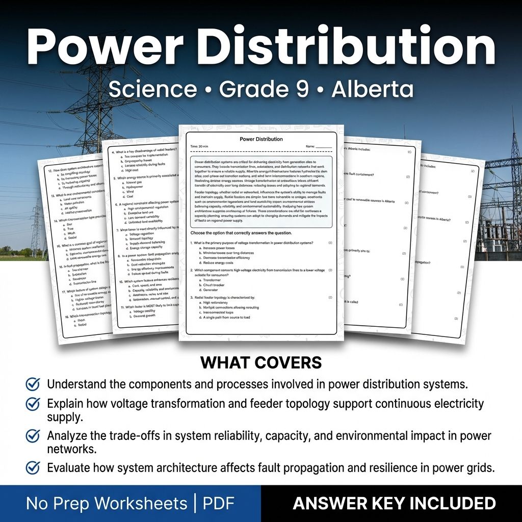 Power Distribution Science Worksheet for Grade 9 | Alberta Standards