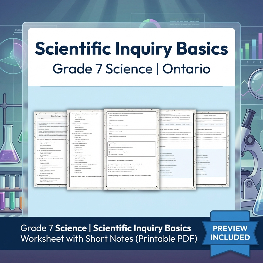 Grade 7 Science Lesson Group Bundle – Ontario Framework Worksheets — included worksheet 4