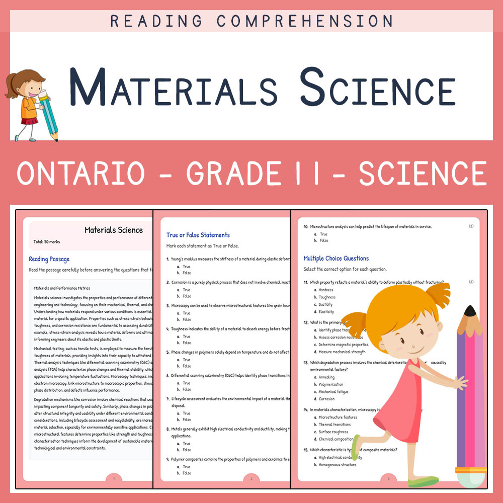 Grade 11 Science worksheet elena worksheet — Grade 11 Science Assessment | Materials Science Worksheet Elena | Ontario — p…