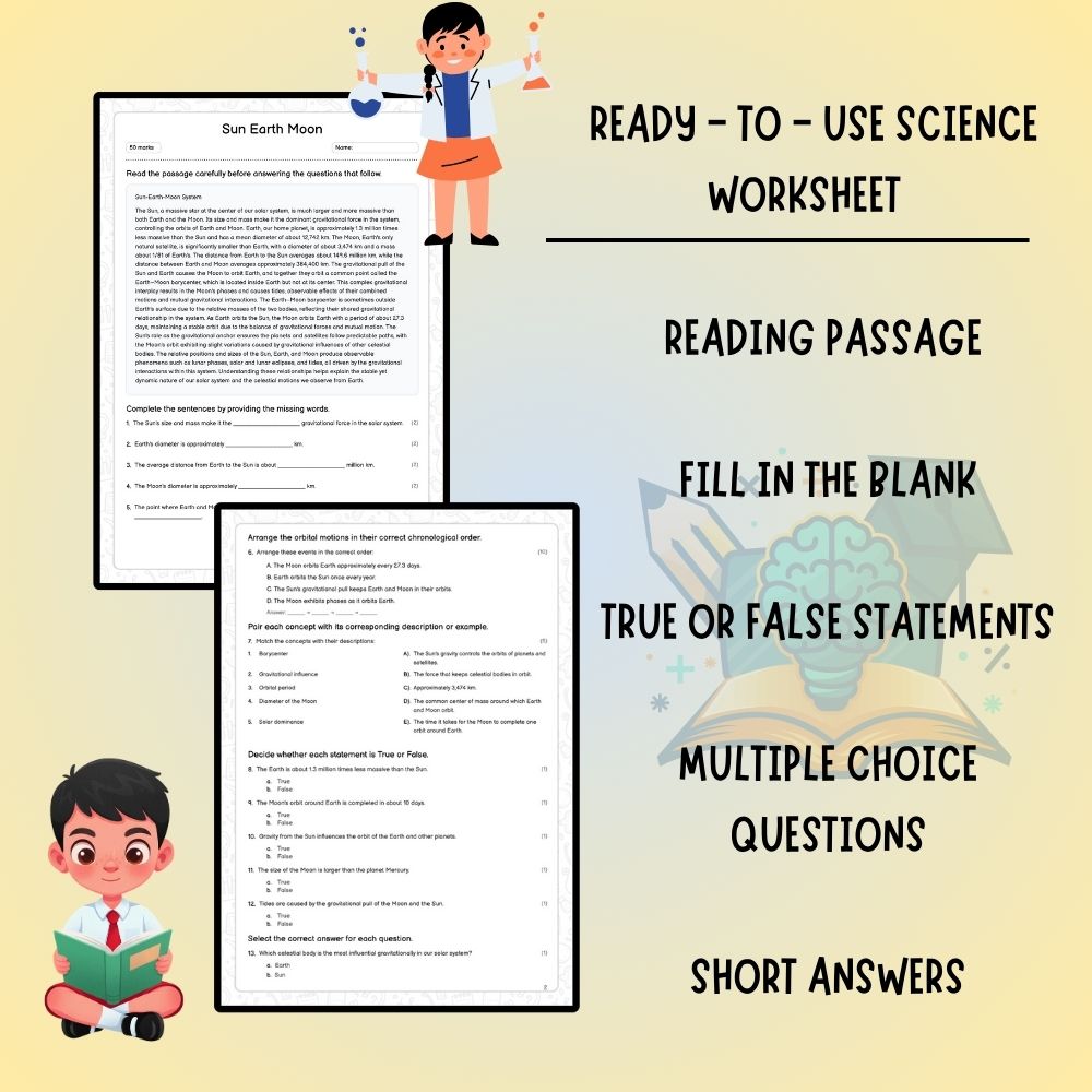 Grade 6 Science worksheet worksheet — 6th Grade Science | Sun, Earth & Moon Worksheet (PDF ) — page 2