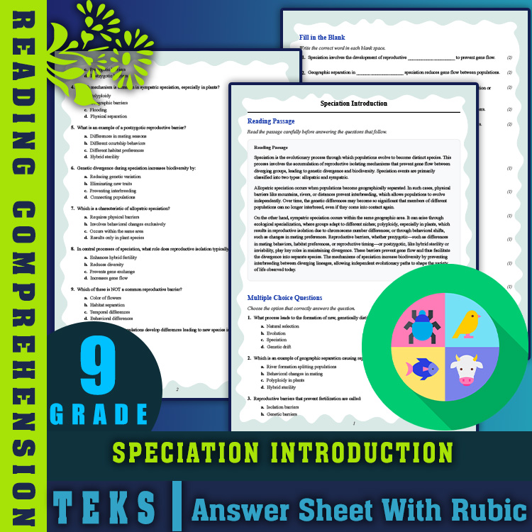 Grade 9 Science reading worksheets worksheet — 9th Grade Science | Speciation Introduction Reading Worksheet & Answer Key…