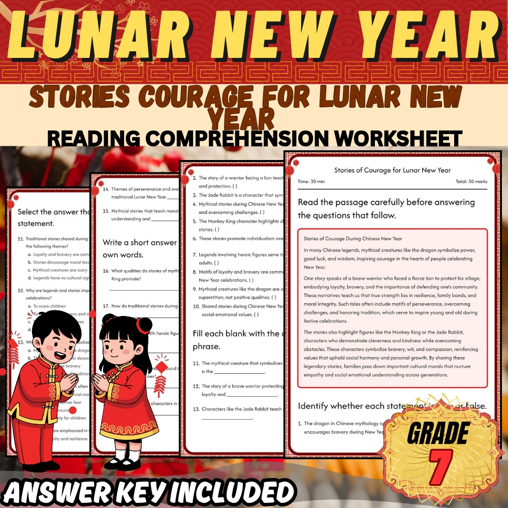 Grade 7 Chinese New Year Unit | Holidays & Cultural Celebrations Worksheet Pack — included worksheet 1