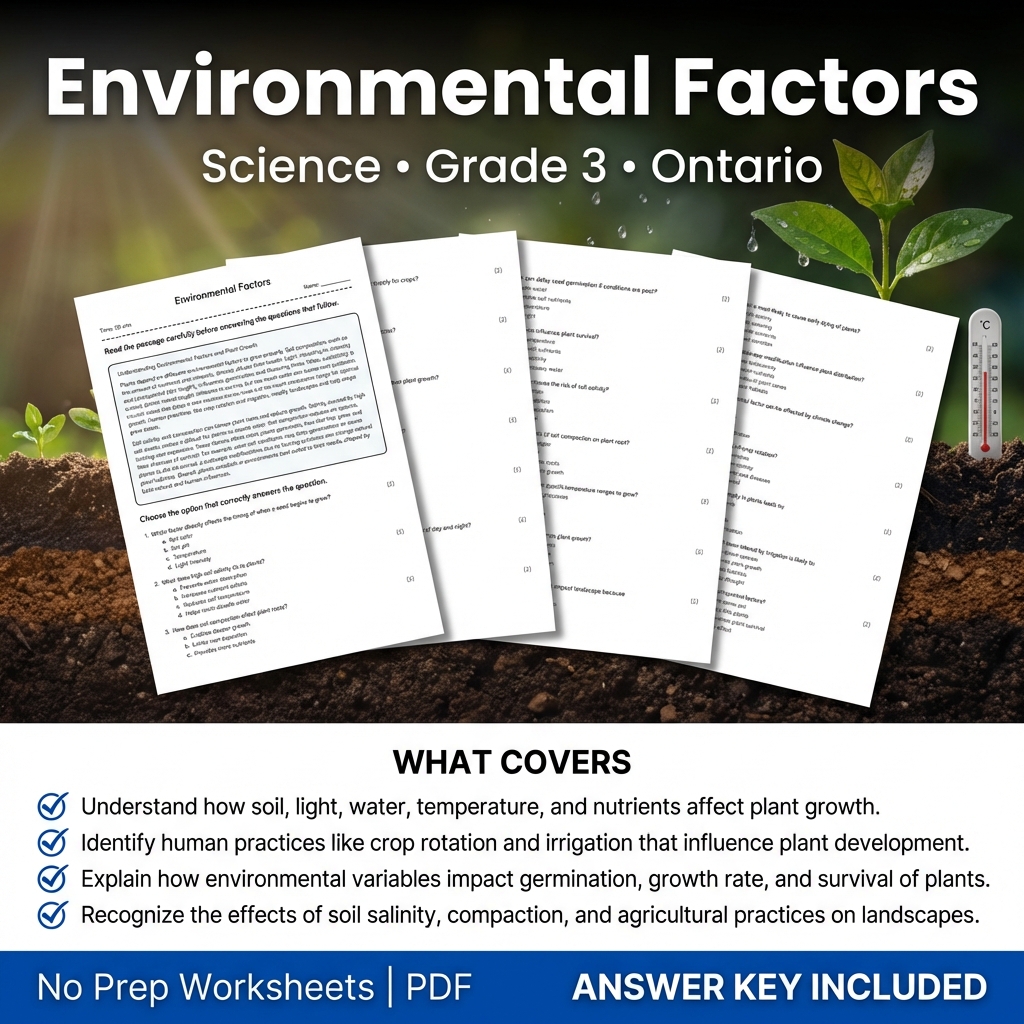 Environmental Factors Grade 3 Science Worksheet | Ontario Standards