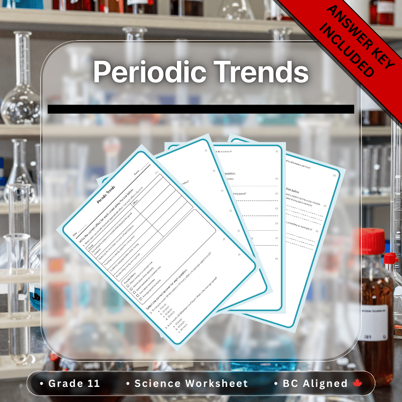 Grade 11 Science | Periodic Trends Worksheet (Answer Key) – BC Standard