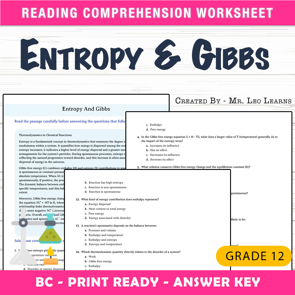 Grade 12 Science worksheet mcq paper worksheet — Grade 12 Science — Worksheet MCQ Paper for Mastering Entropy & Gibbs — pa…