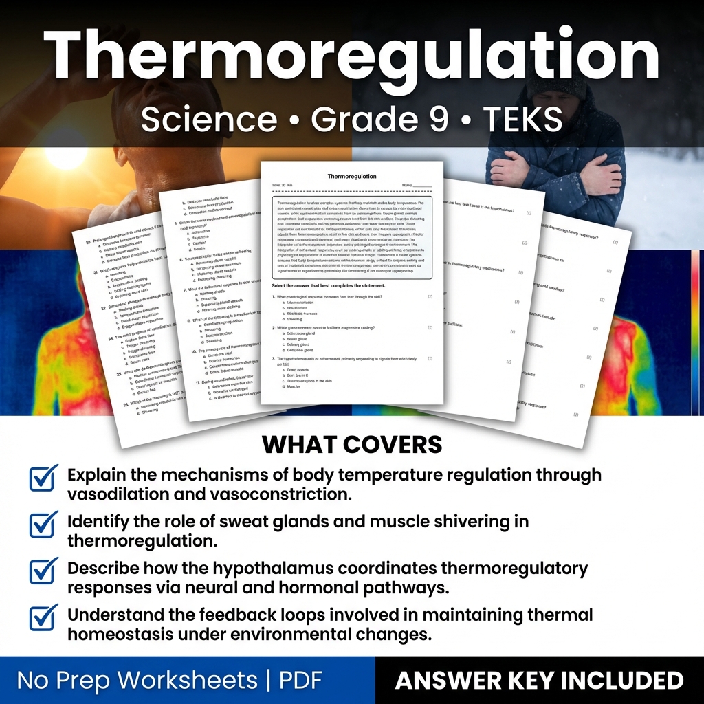 Thermoregulation Worksheet for Grade 9 Science | Standard Practice PDF