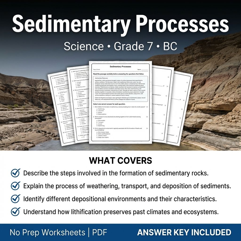 Grade 7 Science | Sedimentary Processes Worksheet & Answer Key (Printable PDF)