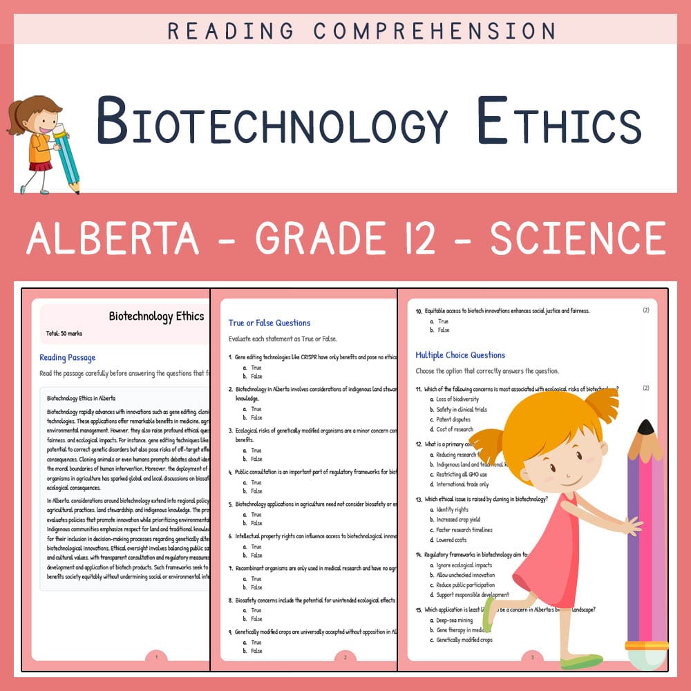 Grade 12 Science worksheet elena worksheet — Grade 12 Science | Biotechnology Ethics Worksheet | Alberta Standards — page 1