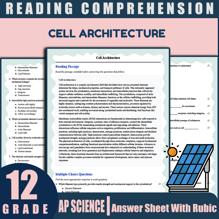 Grade 12 Science reading worksheets worksheet — Grade 12 Science | Cell Architecture Reading Worksheets (PDF + Rubric) — p…