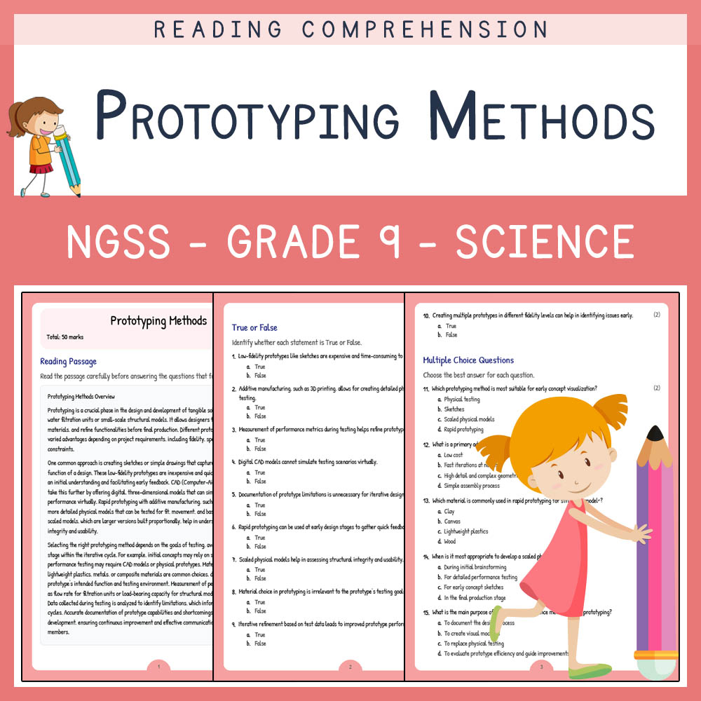 Grade 9 Science worksheet worksheet — Grade 9 Science | Prototyping Methods Worksheet & Answer Key (PDF) — page 1