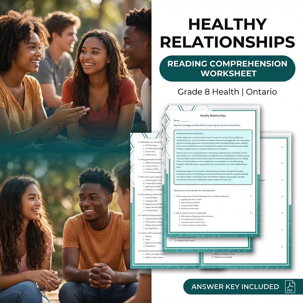Grade 8 Health Lesson Group Bundle | Ontario Framework Worksheets — included worksheet 1