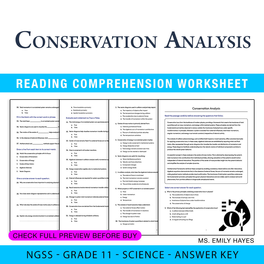 Grade 11 Science worksheet worksheet — 11th Grade Science | Conservation Analysis Worksheet (PDF+ Answer Key) — page 1