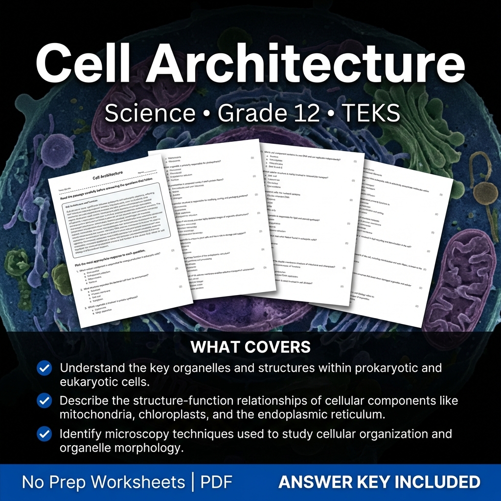 Cell Architecture Worksheet for Grade 12 Science – Printable PDF & Answer Key