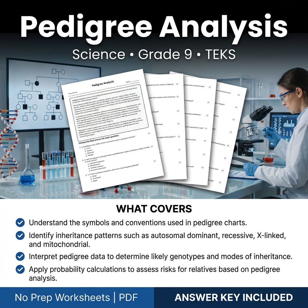 Grade 9 Science Pedigree Analysis Worksheet with Answer Key PDF