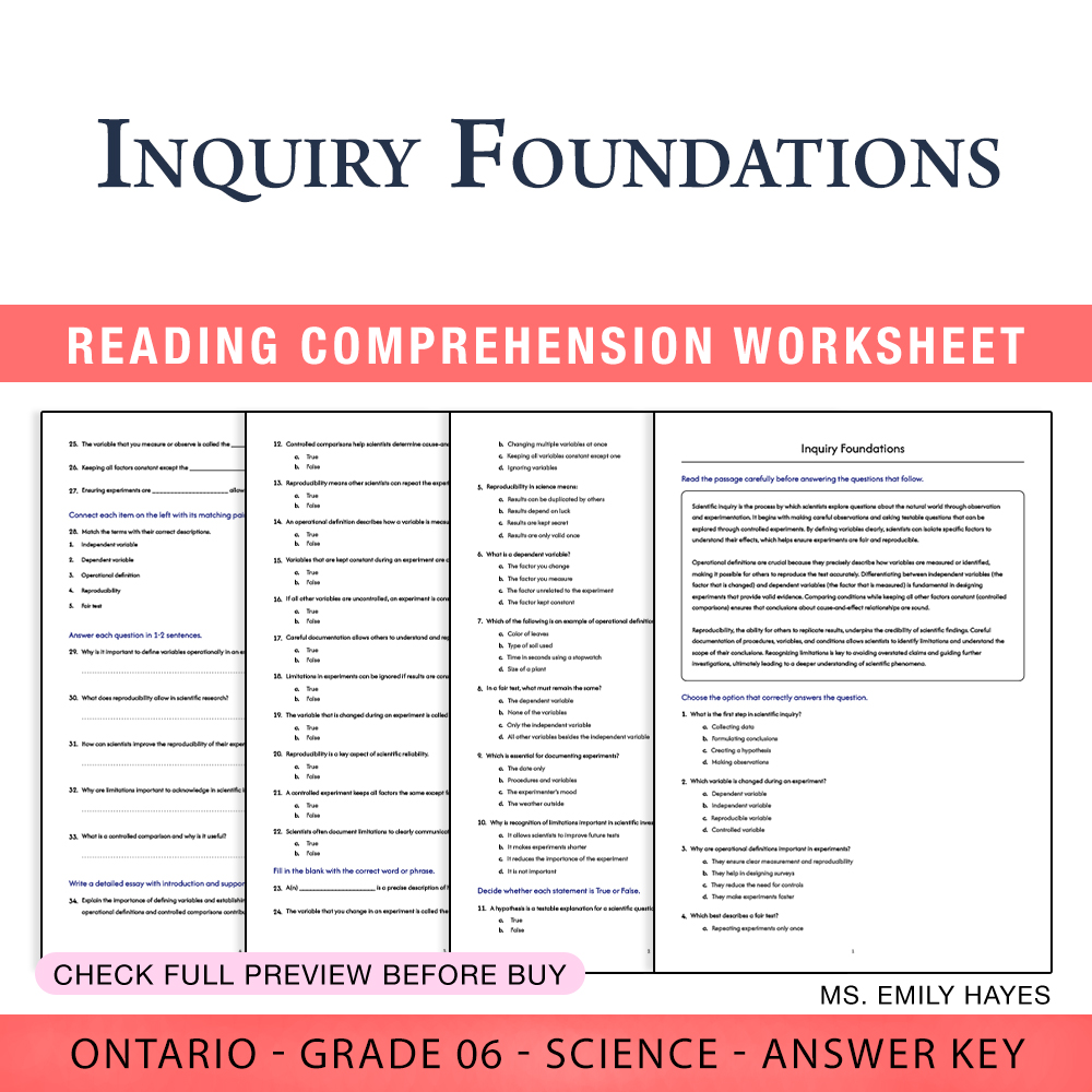 Grade 6 Science worksheet worksheet — 6th Grade Science | Inquiry Foundations Worksheet (PDF+ Answer Key) — page 1