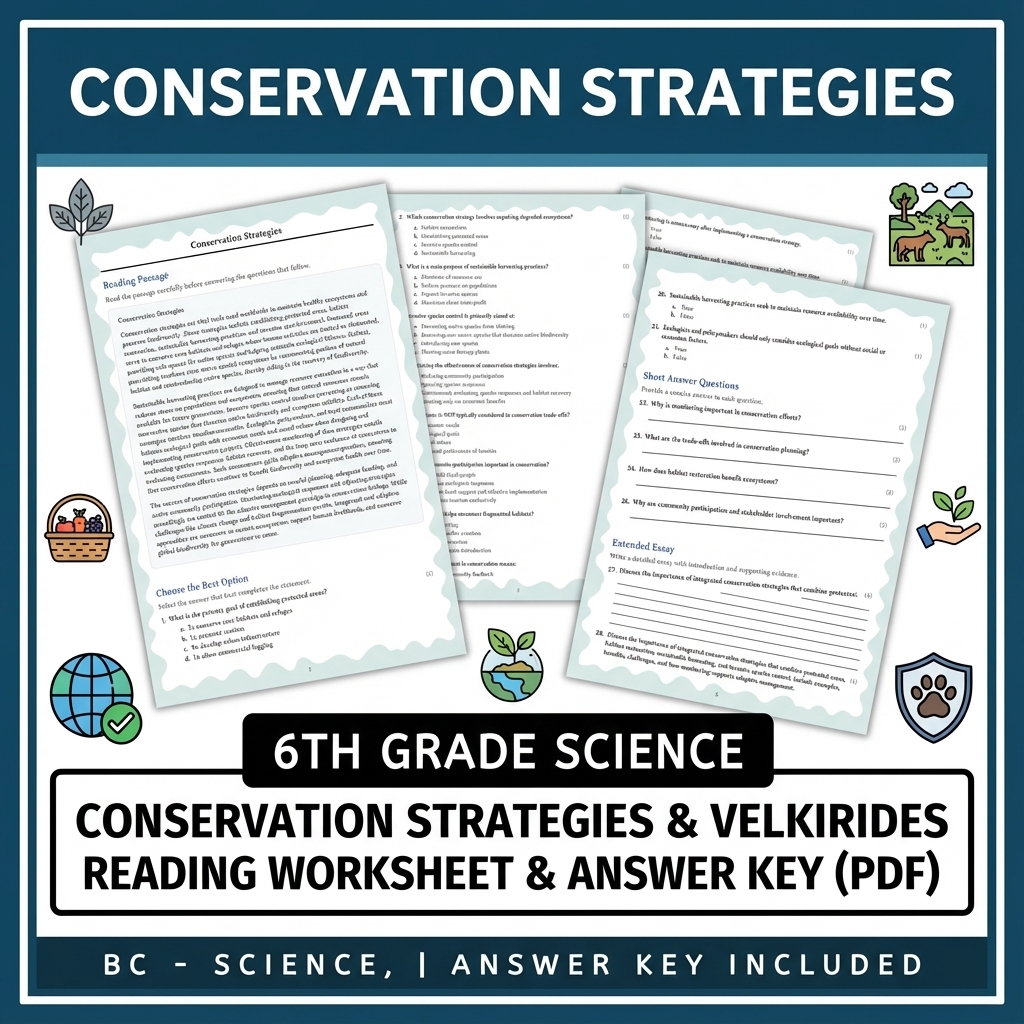 Grade 6 Science reading worksheets — 6th Grade Science | Conservation Strategies Reading Worksheet & Answer Key (PDF)