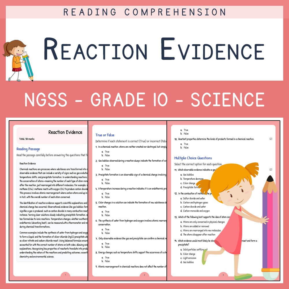 Grade 10 Science worksheet worksheet — Grade 10 Science | Reaction Evidence Worksheet (PDF + Answer Key) NGSS-Aligned — pa…