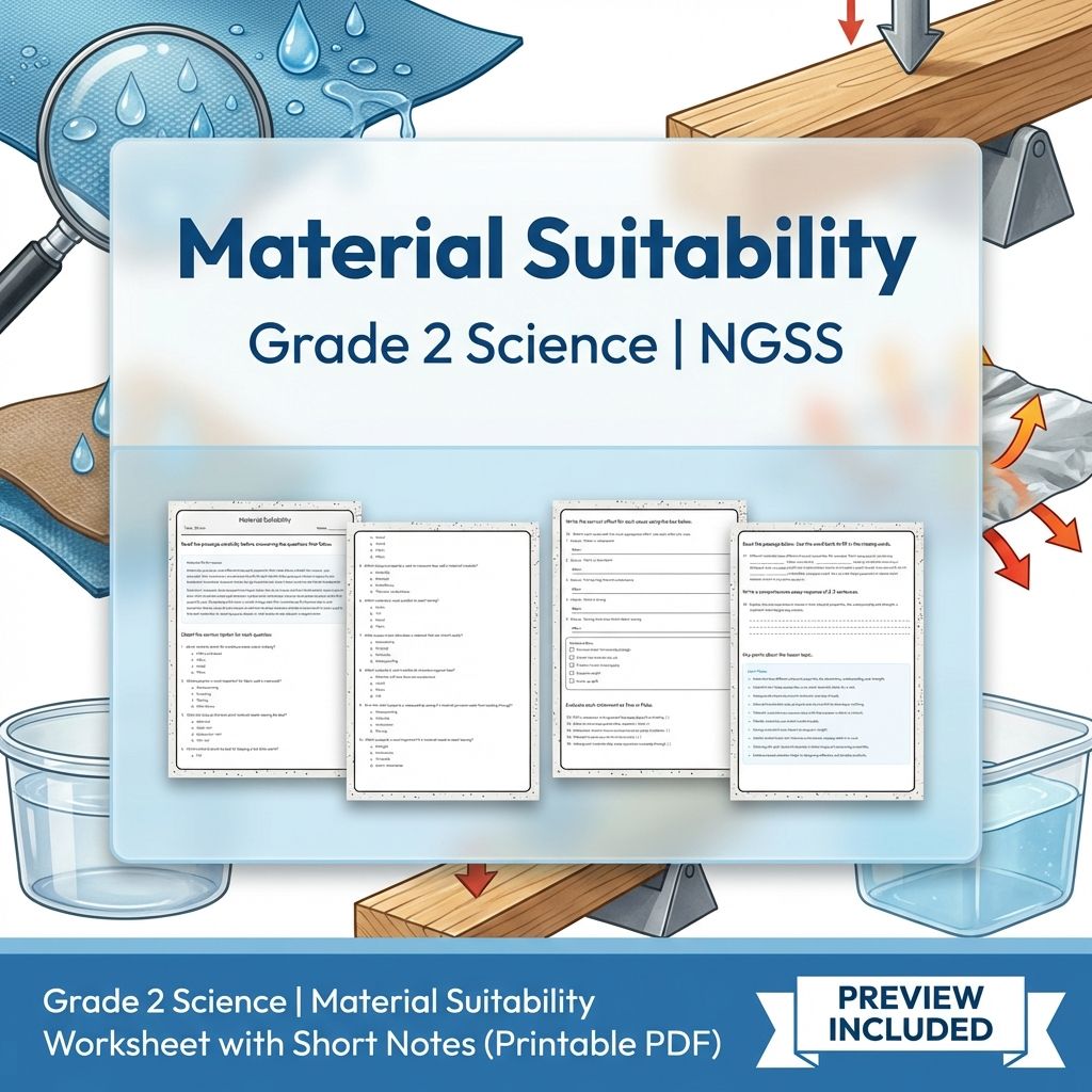 Grade 2 Science | Material Suitability Worksheet with Short Notes (PDF)