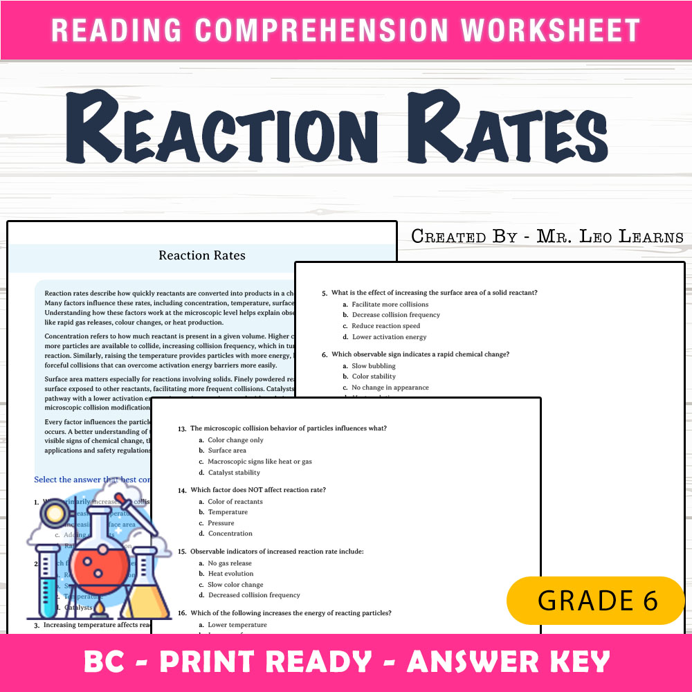 Grade 6 Science worksheet mcq paper worksheet — Grade 6 Science — Reaction Rates Worksheet for Mastery — page 1