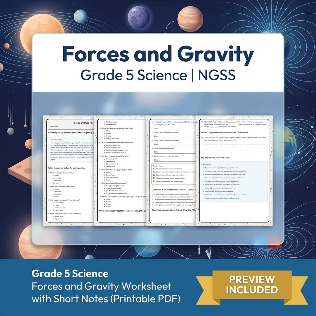 Grade 5 Science NGSS Unit Bundle | Motion & Stability Forces and Interactions — included worksheet 1