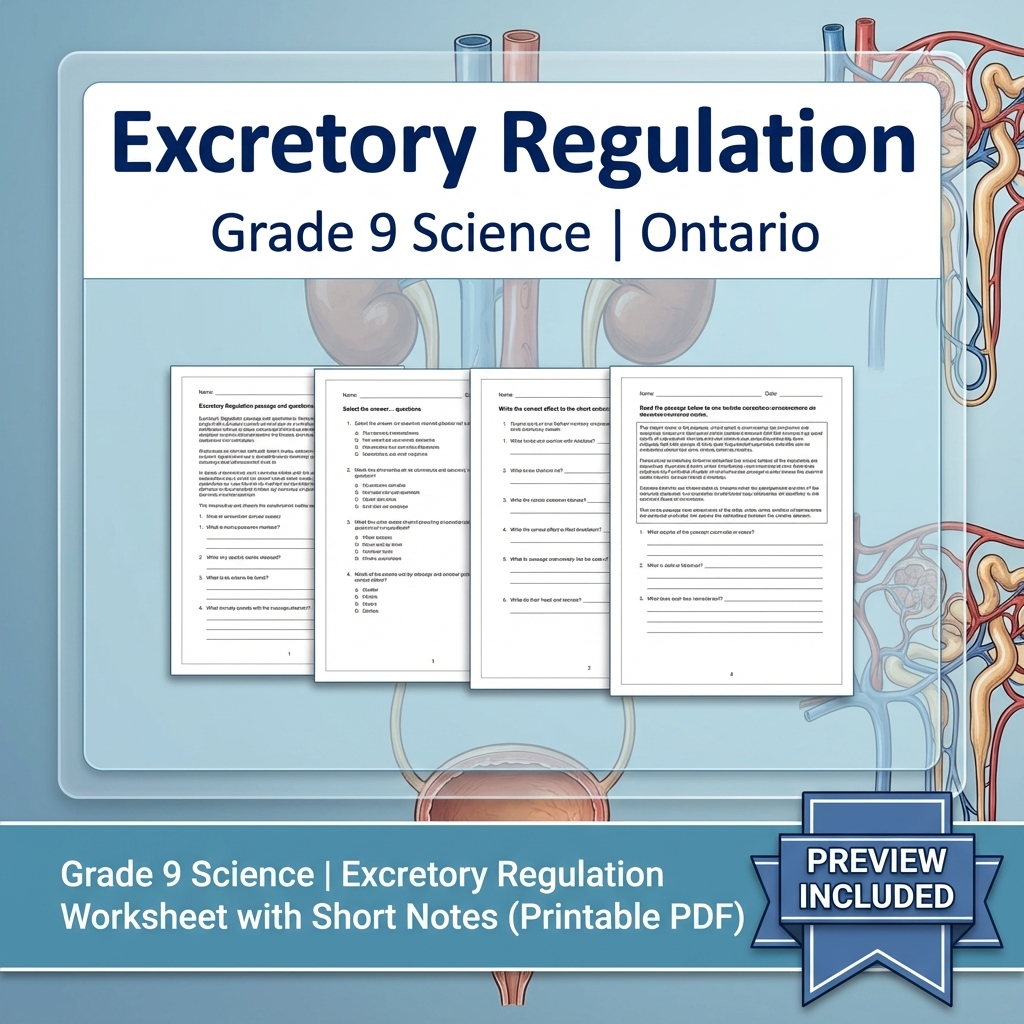 Grade 9 Science | Excretory Regulation Worksheet with Short Notes 