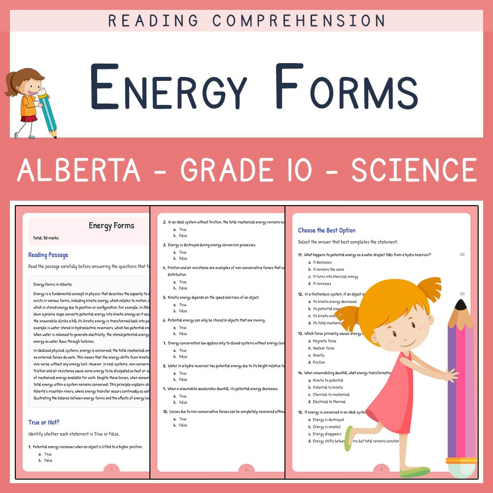 Grade 10 Science worksheet elena worksheet — Grade 10 Science | Energy Forms Worksheet | Alberta Standards — page 1