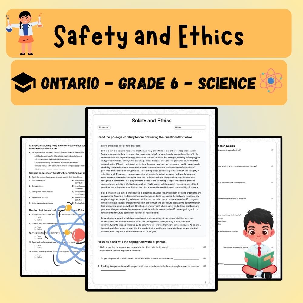 Grade 6 Science worksheet worksheet — 6th Grade Science | Safety and Ethics Worksheet (PDF ) — page 1