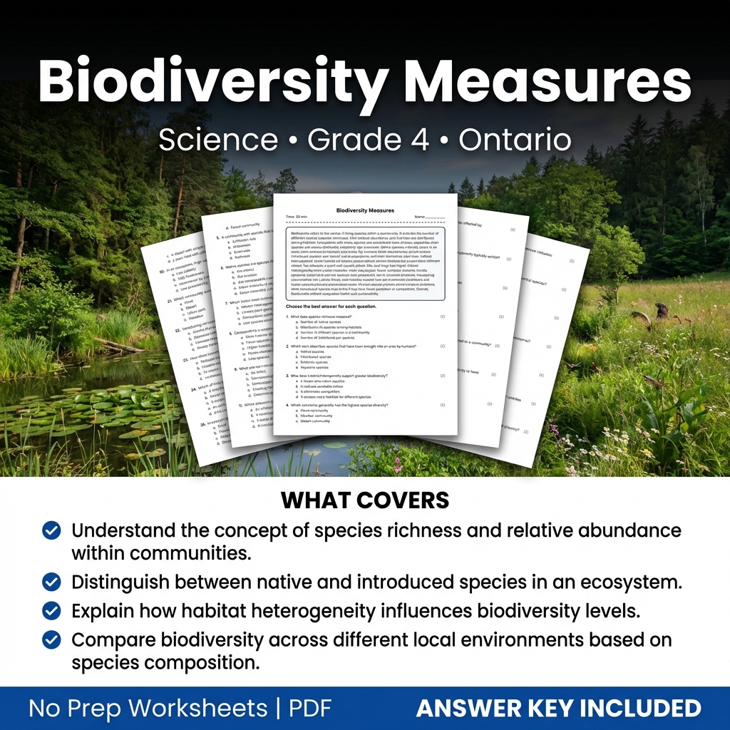 Grade 4 Science Worksheet on Biodiversity Measures | Ontario Standards