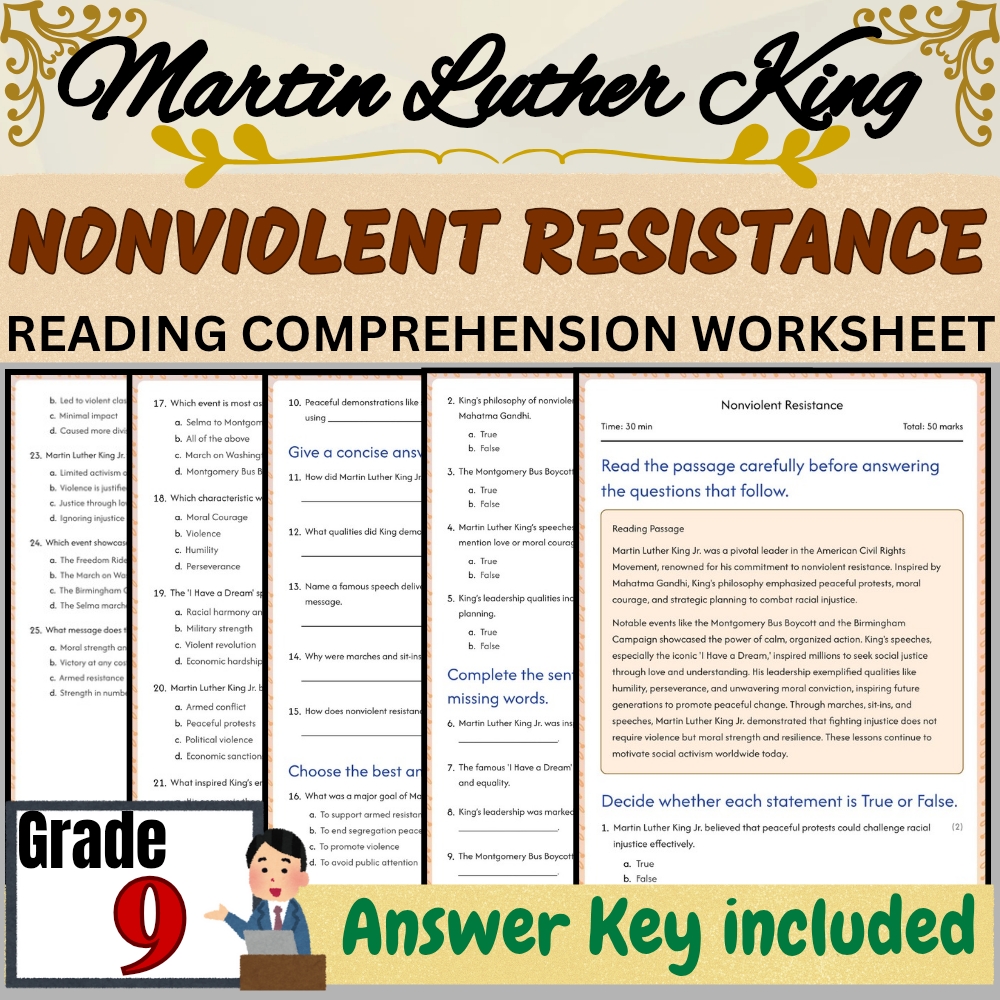 Grade 9 Seasonal |Nonviolent Resistance Worksheet for Mastery | PDF + Answer Key