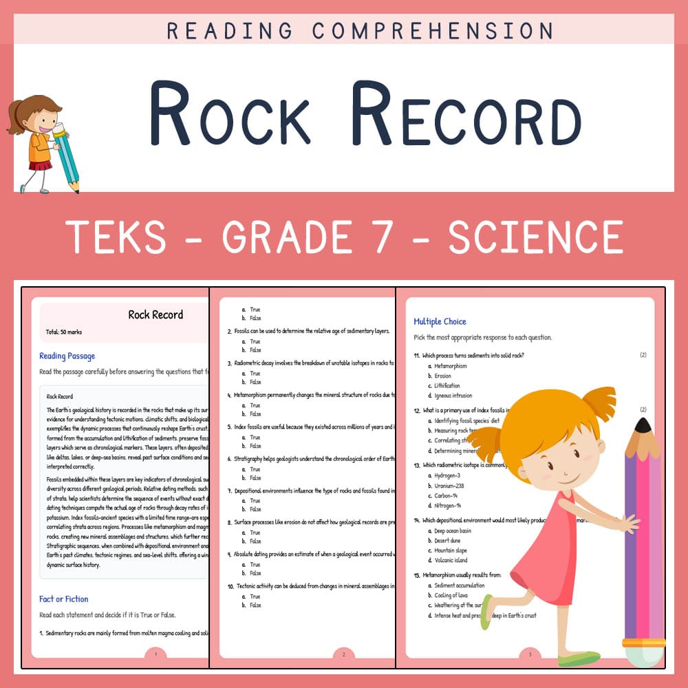 Grade 7 Science worksheet elena worksheet — Grade 7 Science | Rock Record Worksheet | TEKS-Aligned — page 1
