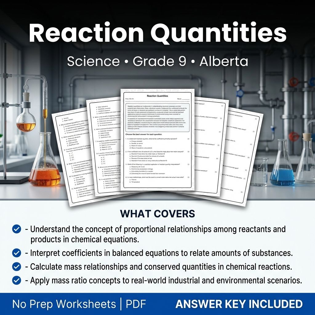 Reaction Quantities Worksheet for Grade 9 Science Alberta Standards